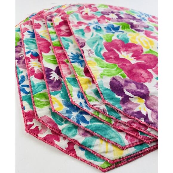 Set 6 Vintage Pastel Romantic Coquette Floral Placemats Easter Pink Flowers Blue - Picture 3 of 9